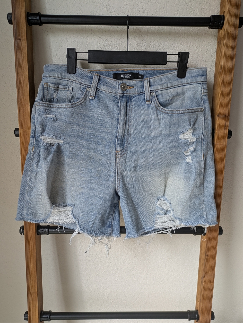 Hudson Jeans Women's Light Blue Distressed Denim Shorts - Size 29